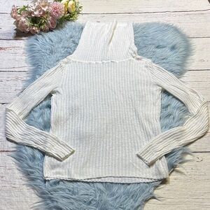 Ramune Piekautaite Linen Ivory Ribbed Turtleneck Sheer Sweater sz 38